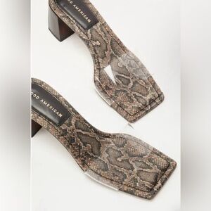 Good American Block Square Toe Heel Mule Sandal Desert Snake